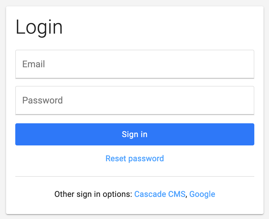 Login form with fields for email and password, featuring a blue 'Sign in' button and options for password reset and alternative sign-in methods.